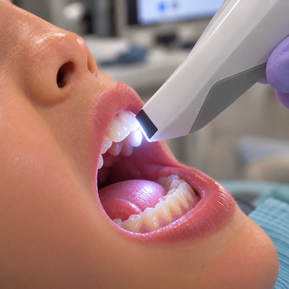 Scanner intraoral registrando a arcada dentária digitalmente